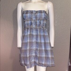 Topshop Blue and White Strapless Dress